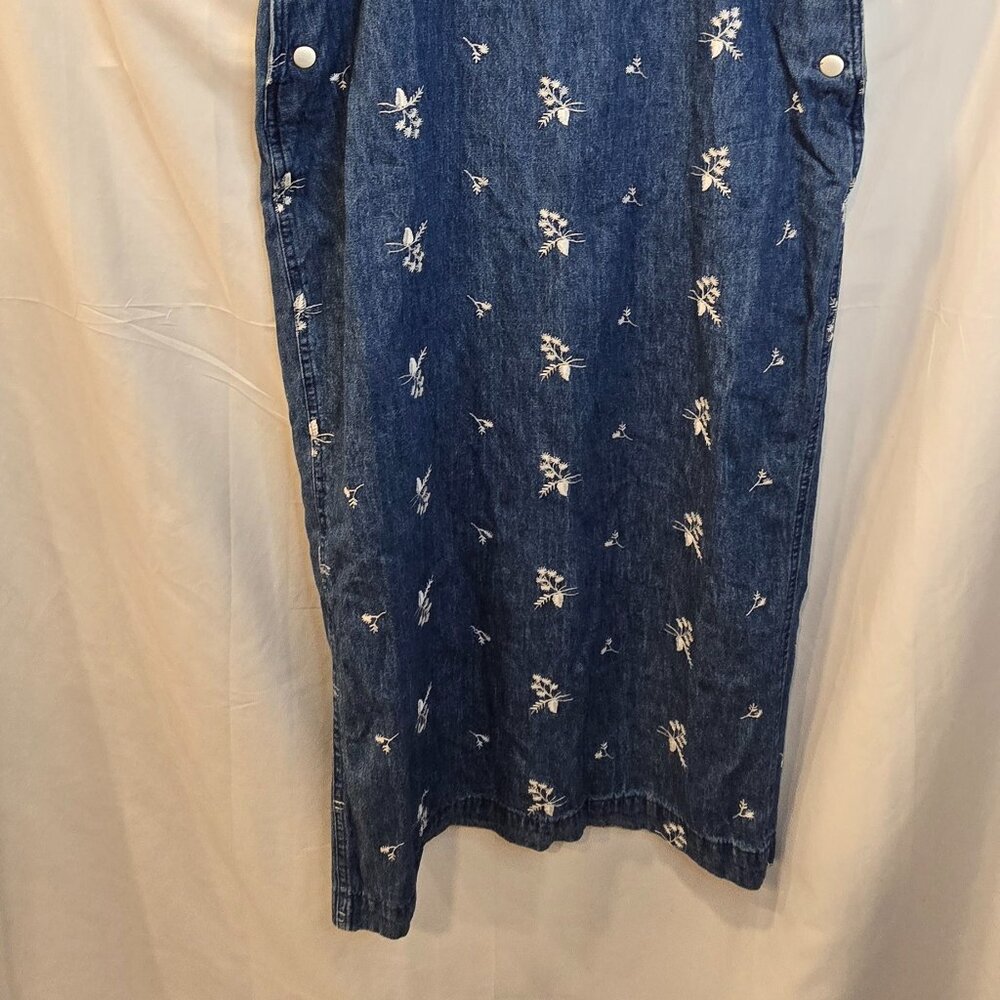 Vintage Gotcha Covered Overall Dress Embroidered Flowers Size 10 Blue - Picture 11 of 11